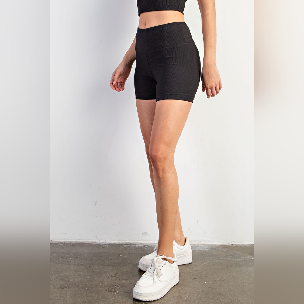 Ribbed High Wasited Shorts, Black